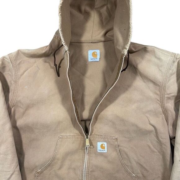Vintage 1990s Carhartt Faded Zip Thermal Lined Hooded Jacket Coat - Picture 3 of 5